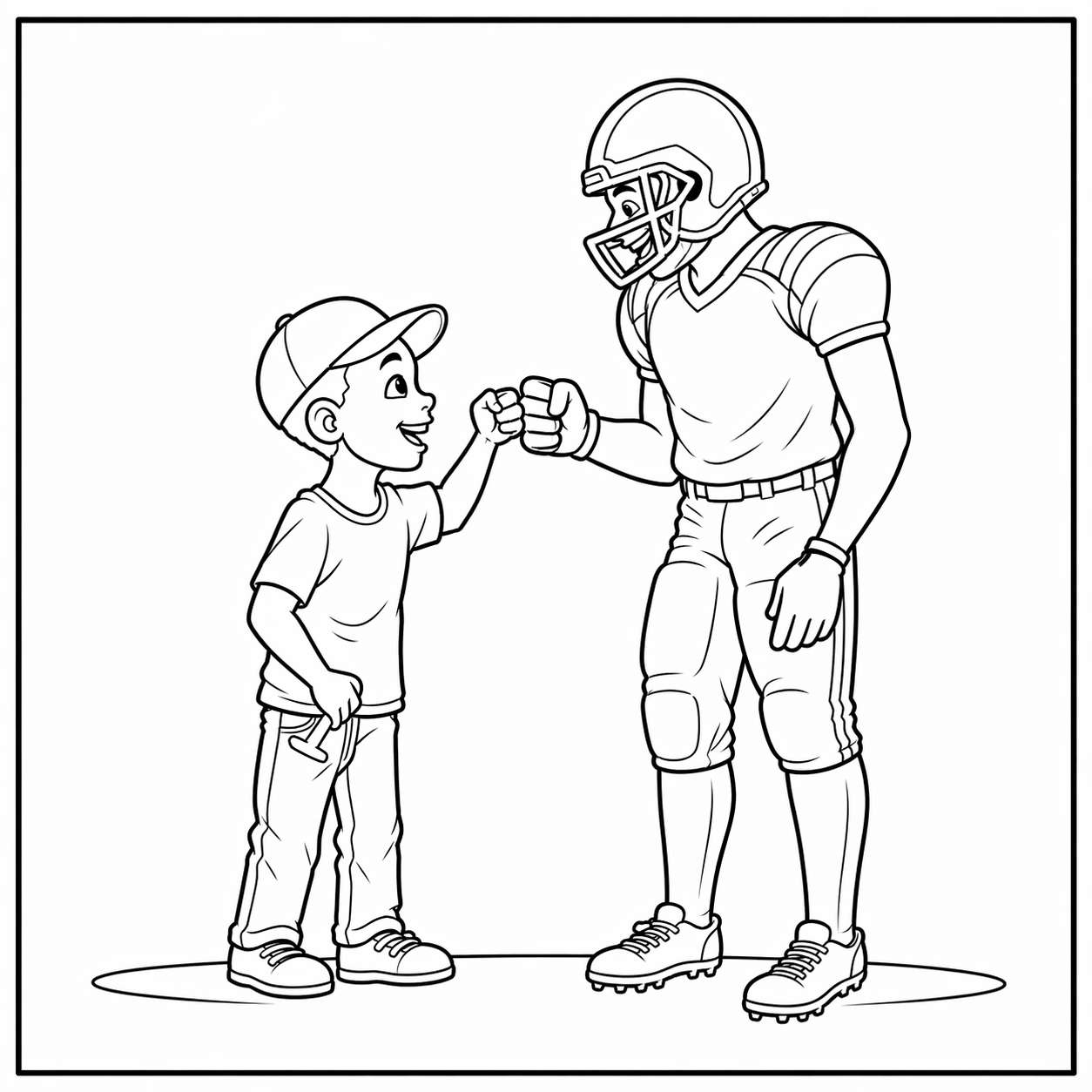 Max fist-bumping a football player — coloring page